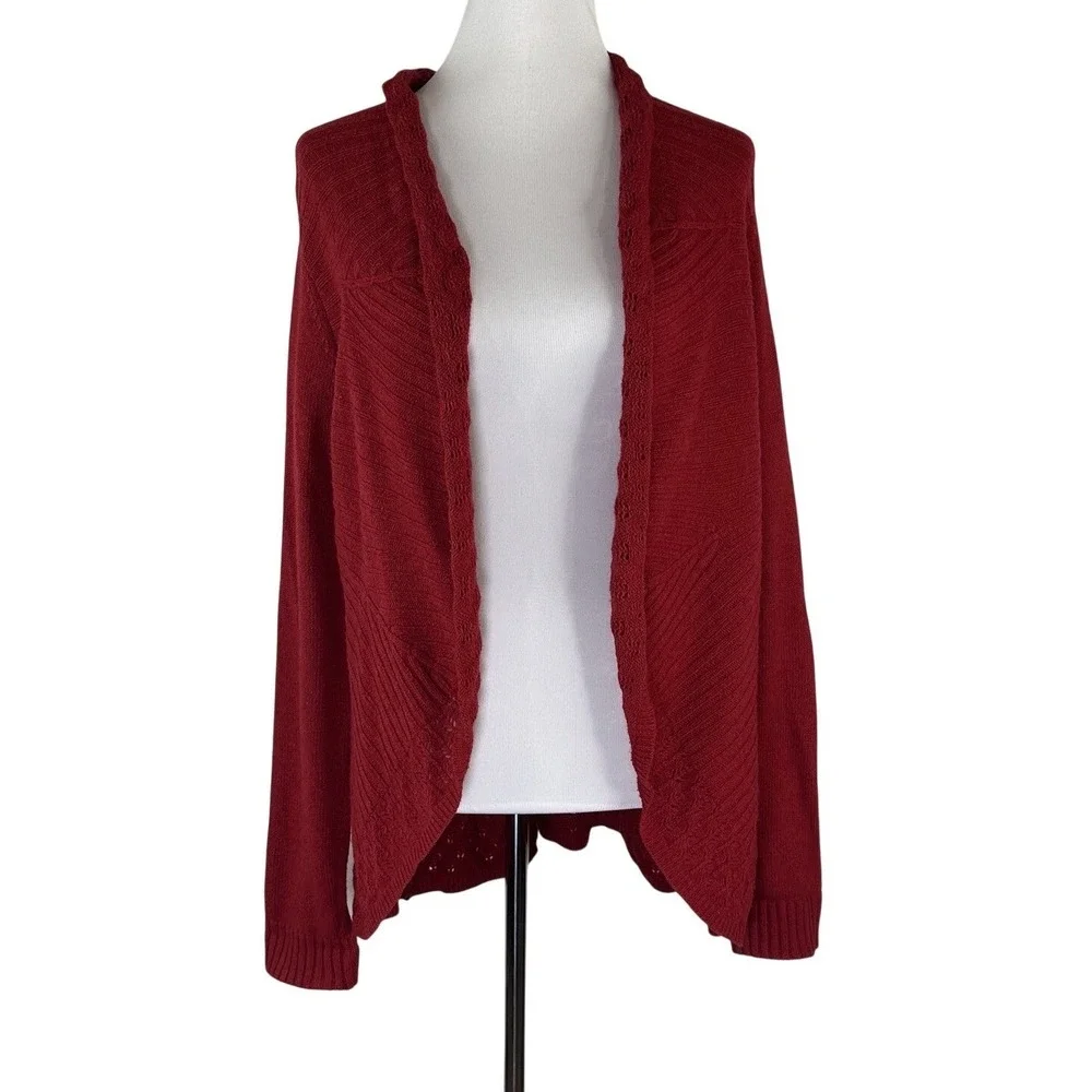 Anthropologie Knitted And Knotted Sweater Open Shawl Waterfall Neck Red Womens M